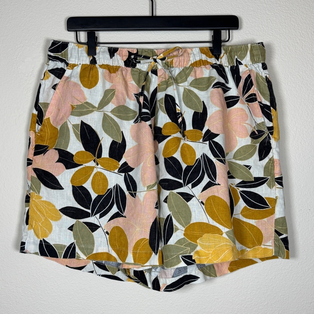 Rachel Zoe Linen Multicolor Leaf Print Shorts Size 1X